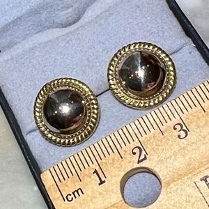 Vintage 2-Tone high shine Sterling Silver domed earrings with Gold Braided Bezel